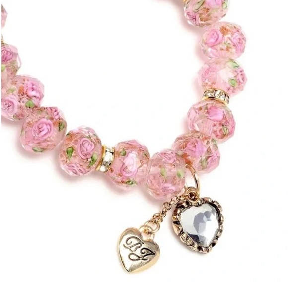 BETSEY JOHNSON Pink Flower Beaded Stretch Bracelet - Picture 2 of 7